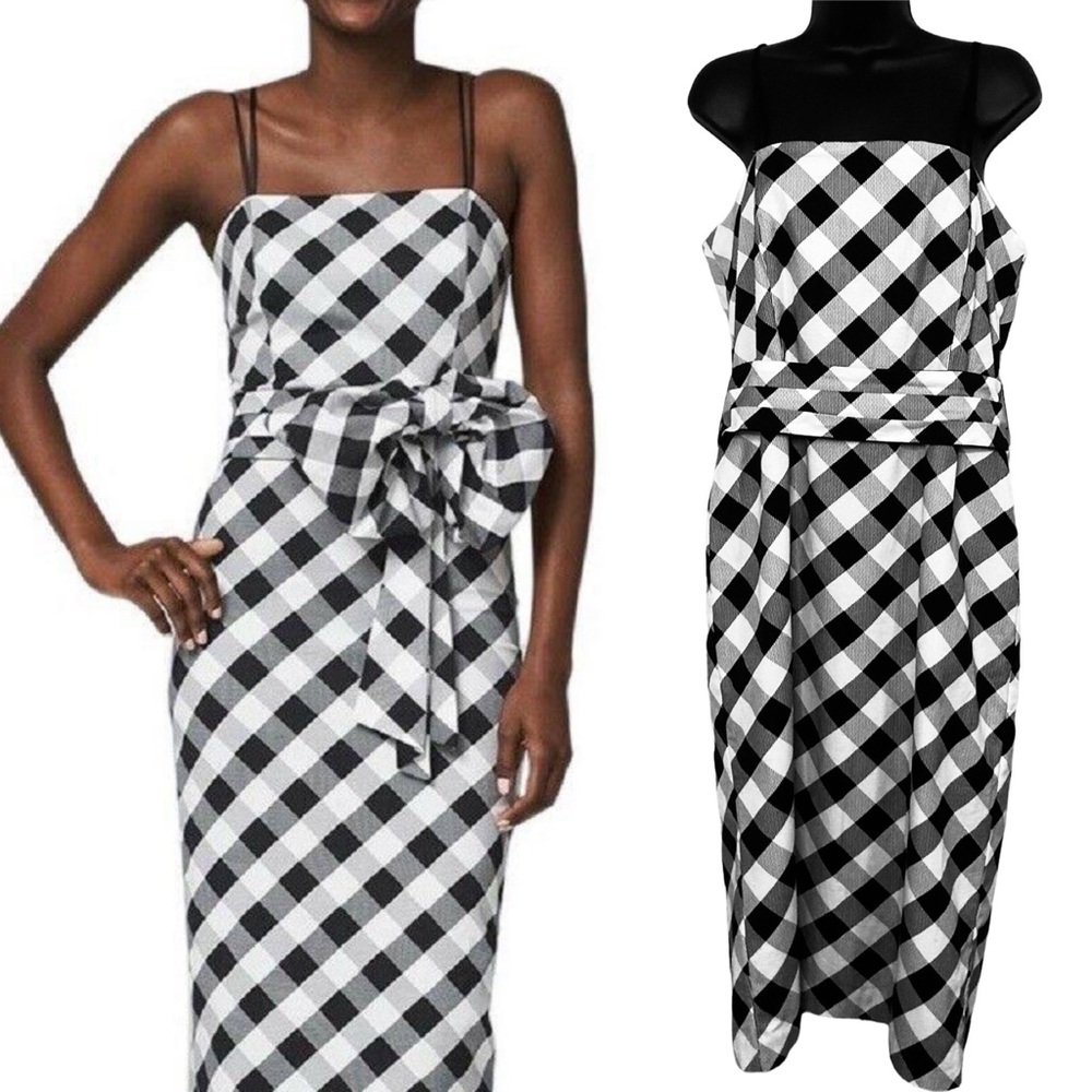 WHBM Gingham Strappy Belted Sheath Midi Dress